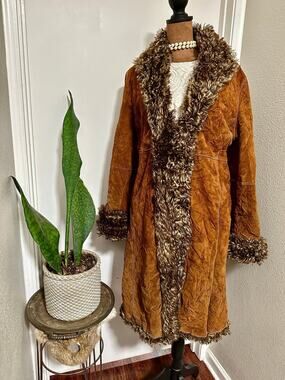 Vintage Marvin Richards Crinkle Suede Fur Penny Lane Coat Sz Medium